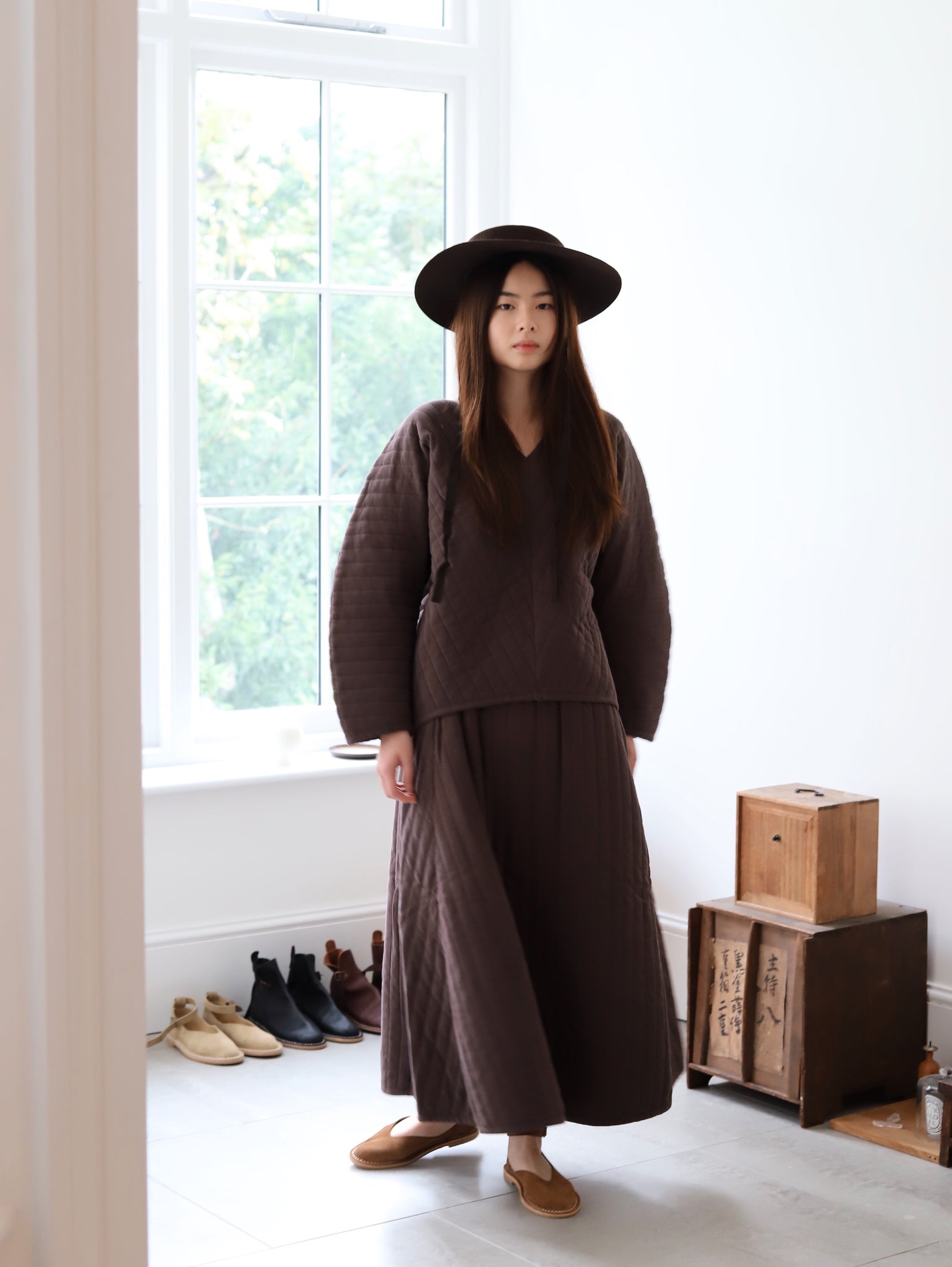 Quilted Skirt / CQ-APS01 / PLUM (Pre order item - ready to ship in 1-2 weeks)