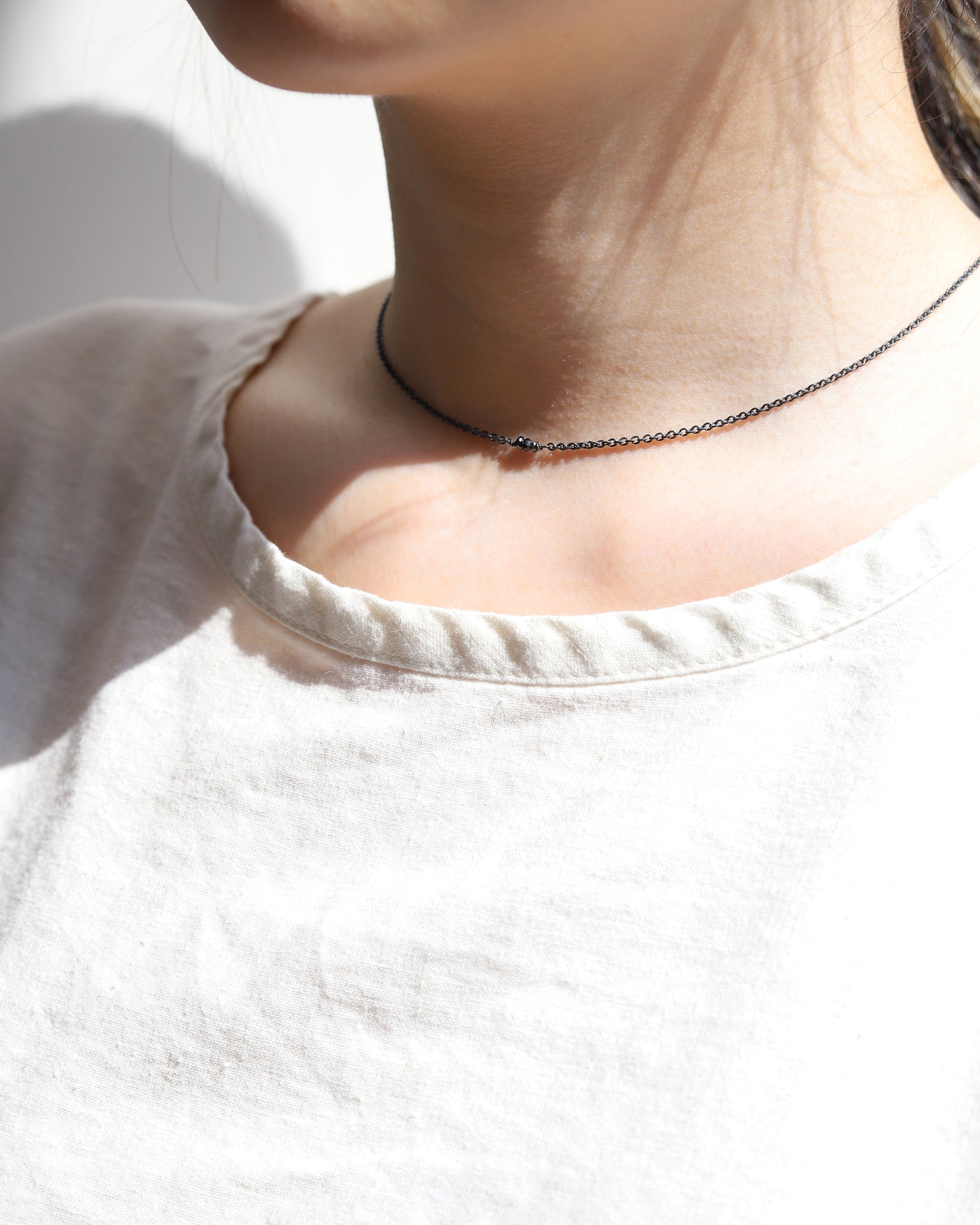 Necklace in 925 Oxidised Silver & Raw Black Diamond - 04003DB