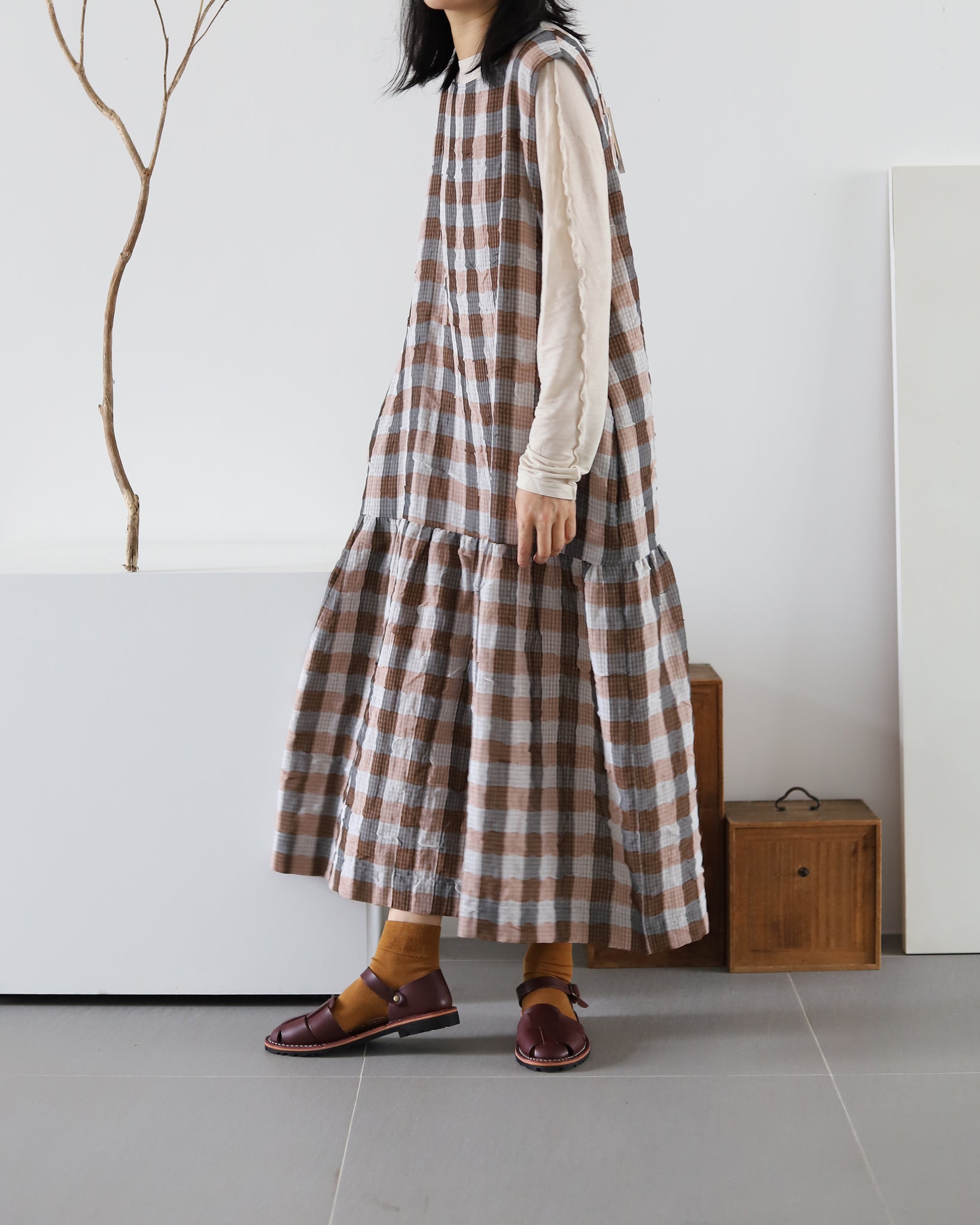 Light In Peace Dress - Gingham Brown