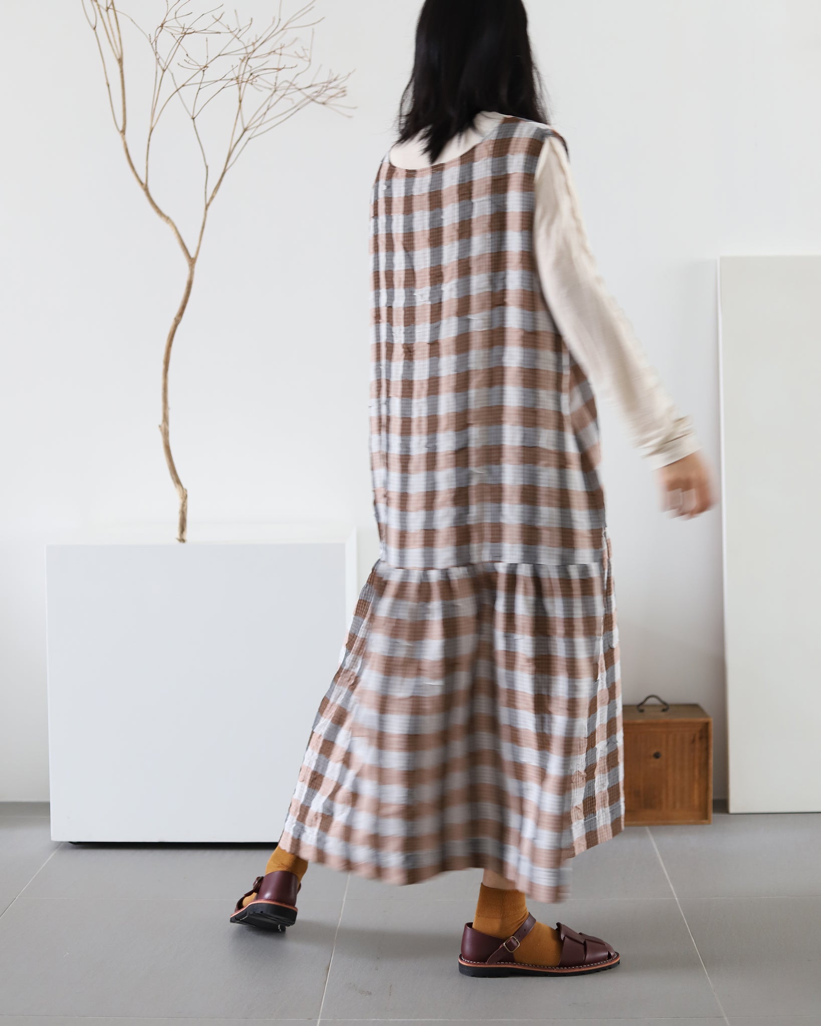 Light In Peace Dress - Gingham Brown