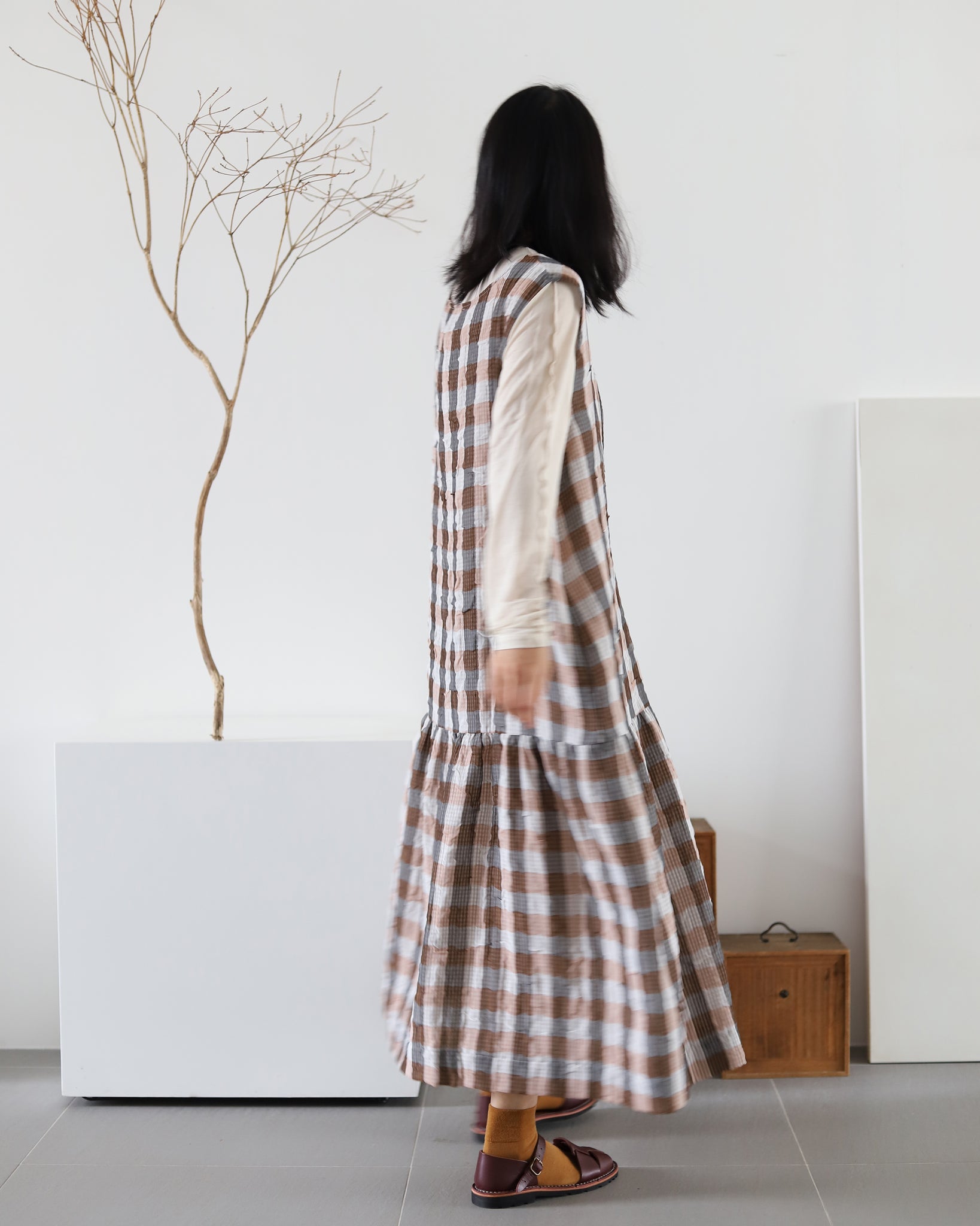 Light In Peace Dress - Gingham Brown