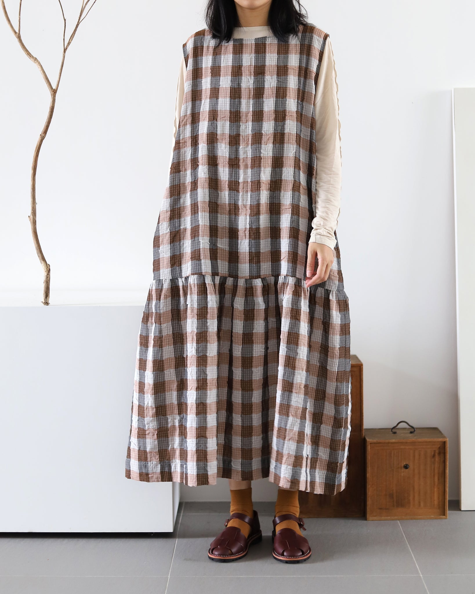 Light In Peace Dress - Gingham Brown