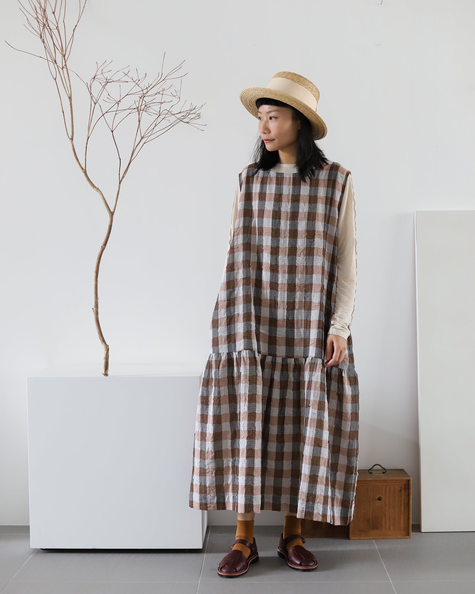 Light In Peace Dress - Gingham Brown