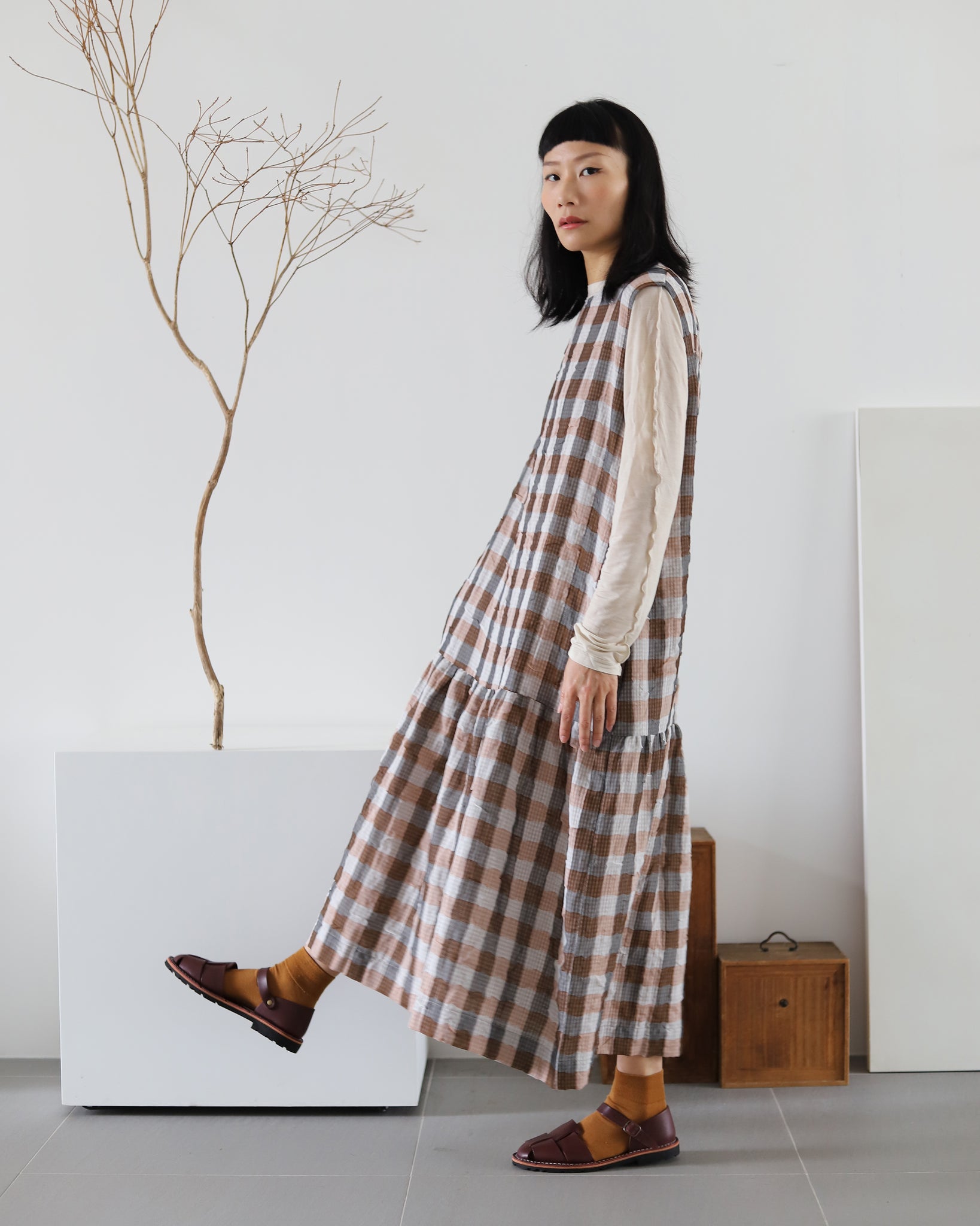 Light In Peace Dress - Gingham Brown