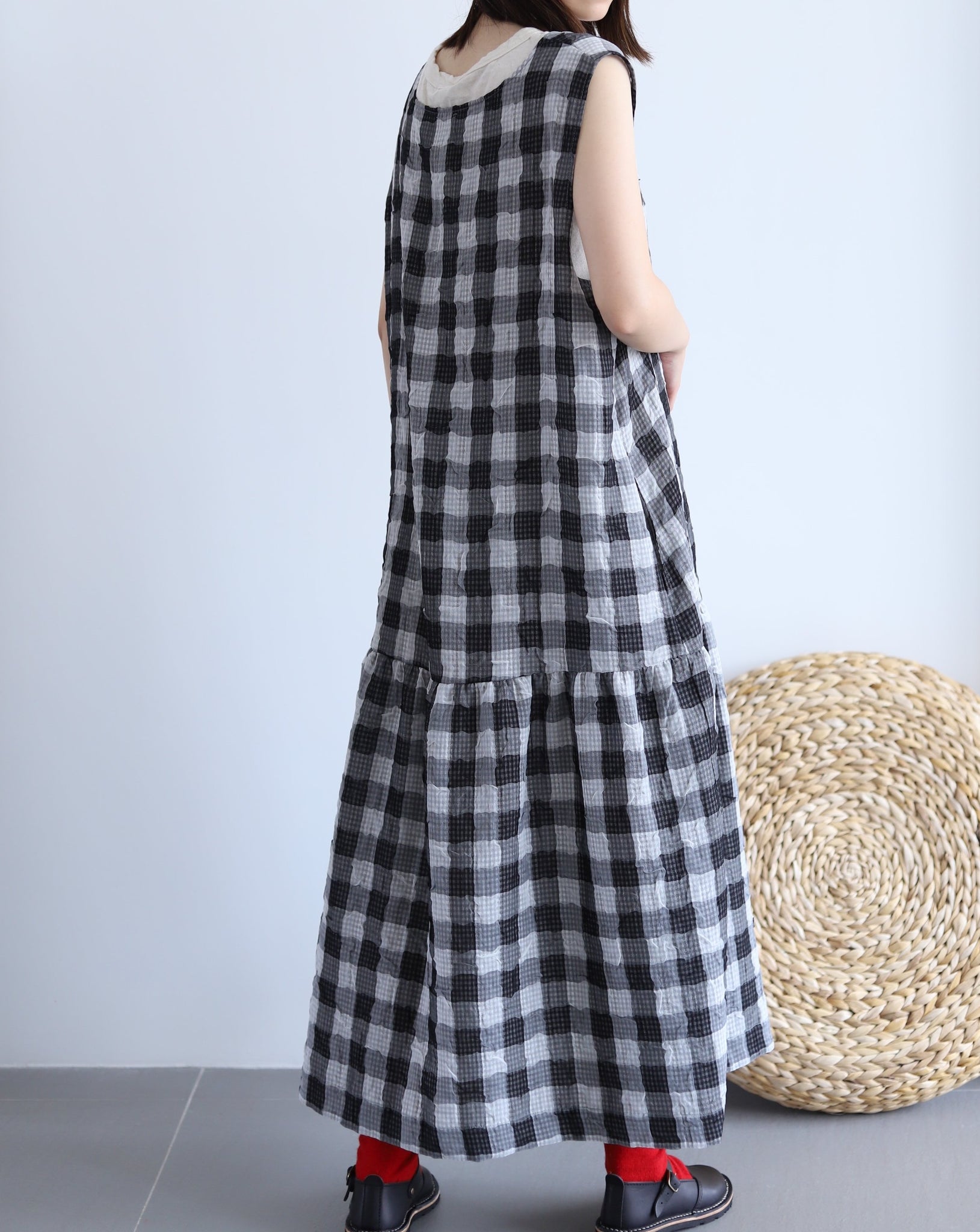 Light In Peace Dress - Gingham Black