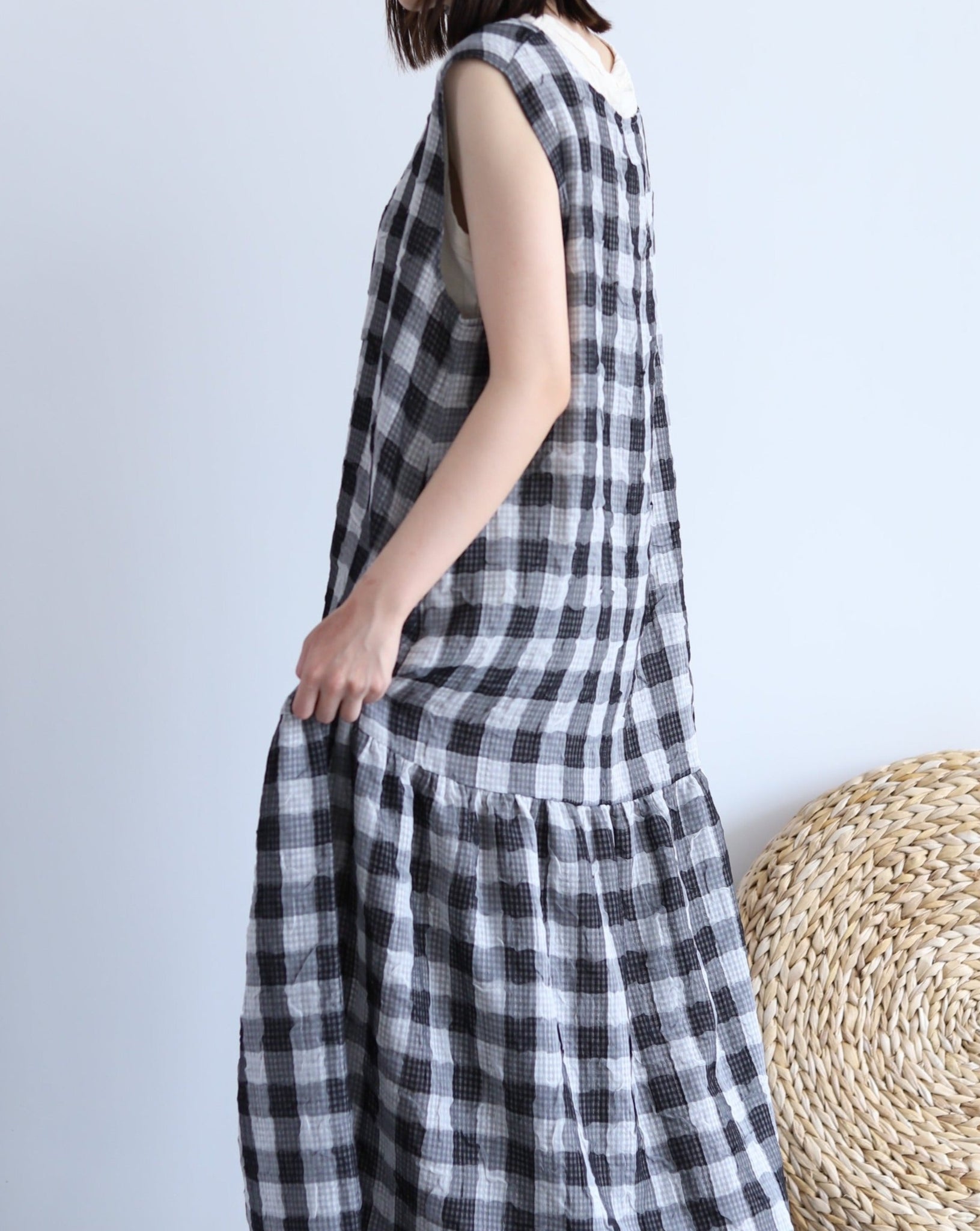 Light In Peace Dress - Gingham Black