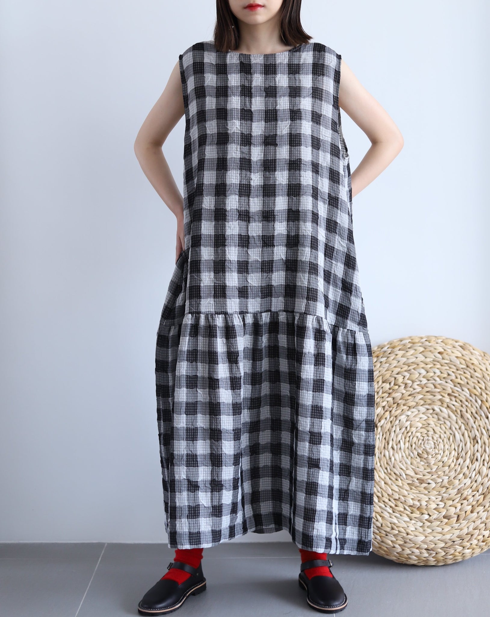 Light In Peace Dress - Gingham Black