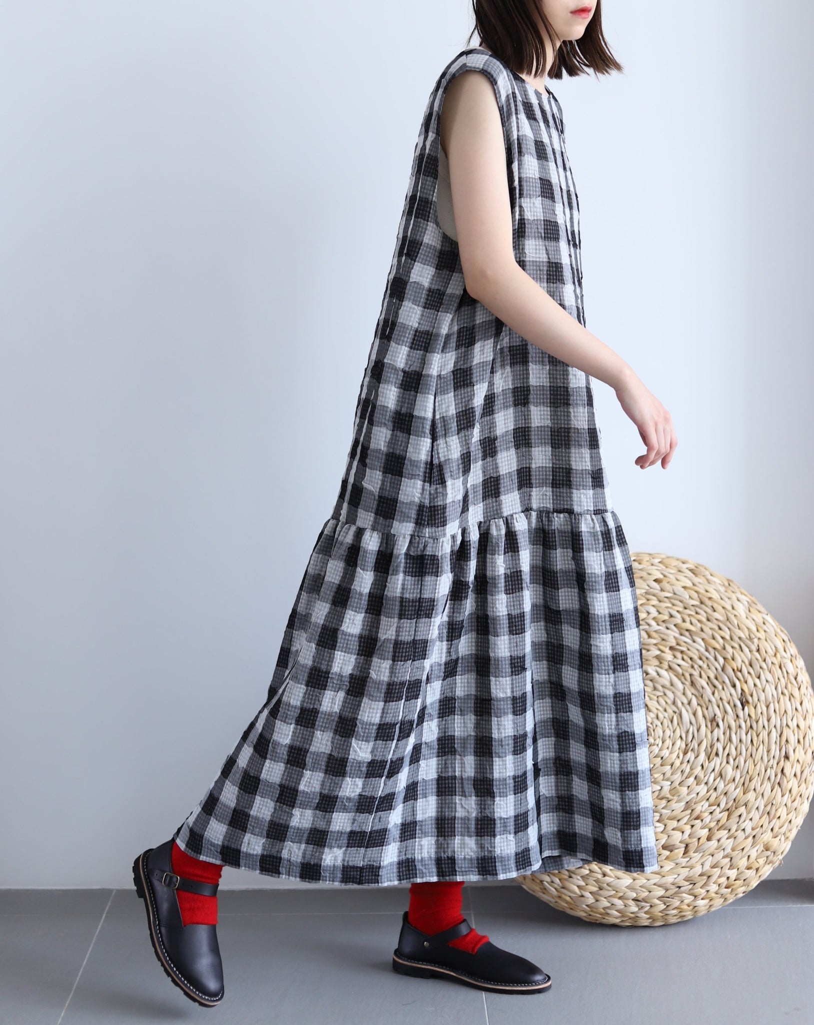 Light In Peace Dress - Gingham Black