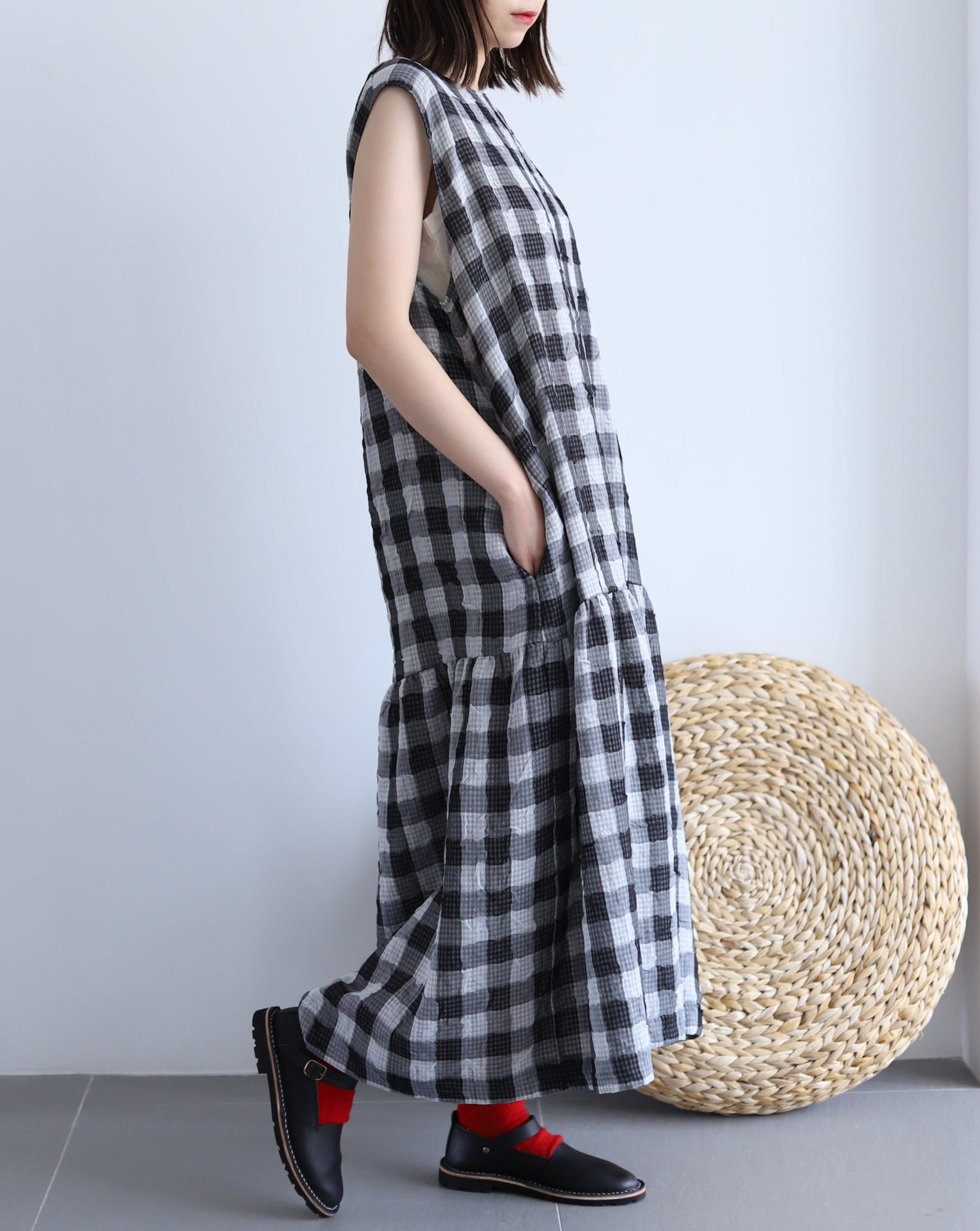 Light In Peace Dress - Gingham Black