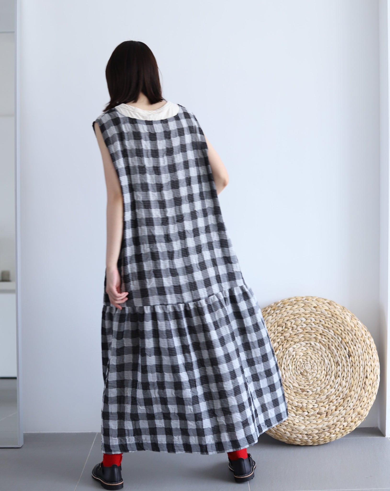 Light In Peace Dress - Gingham Black