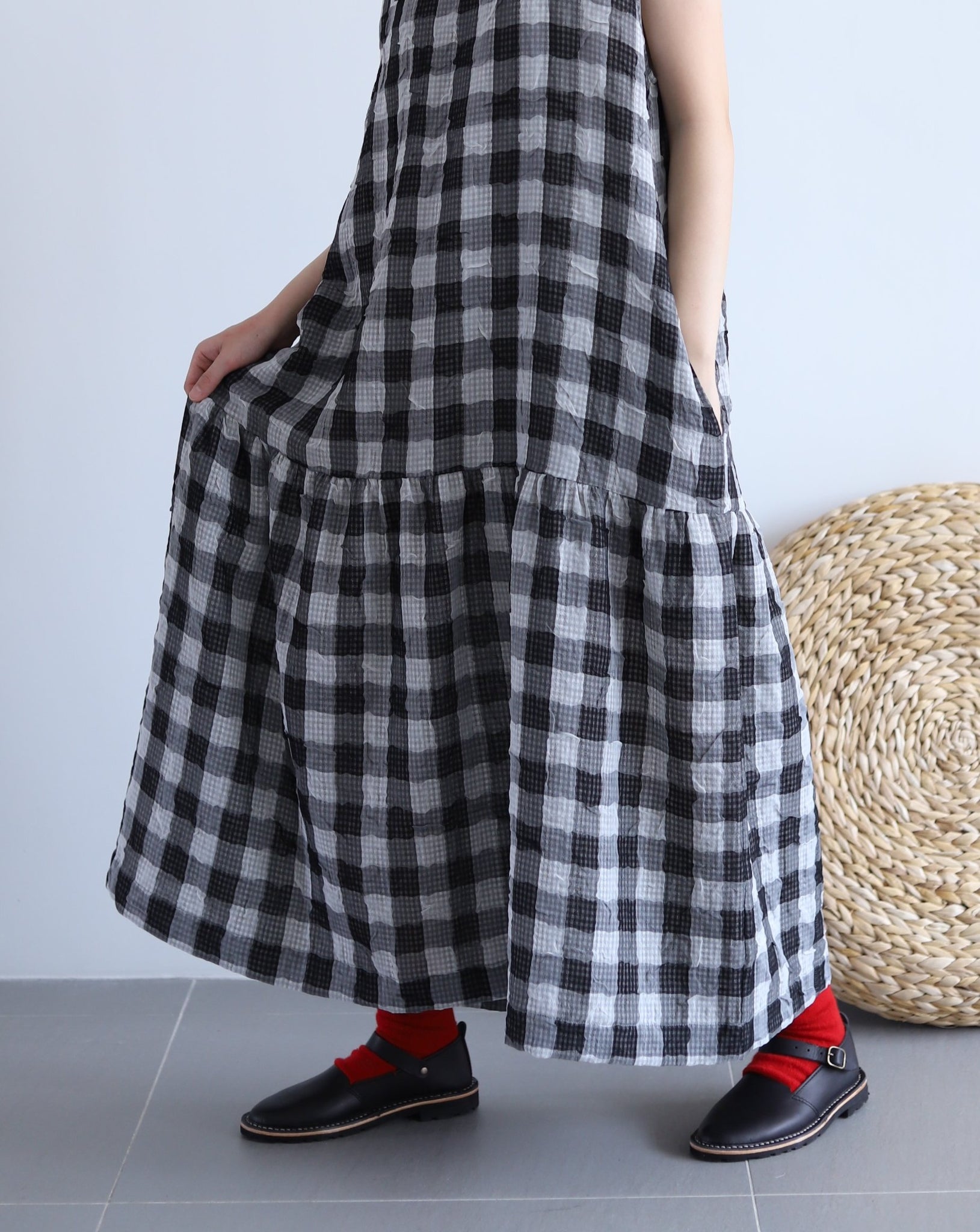 Light In Peace Dress - Gingham Black