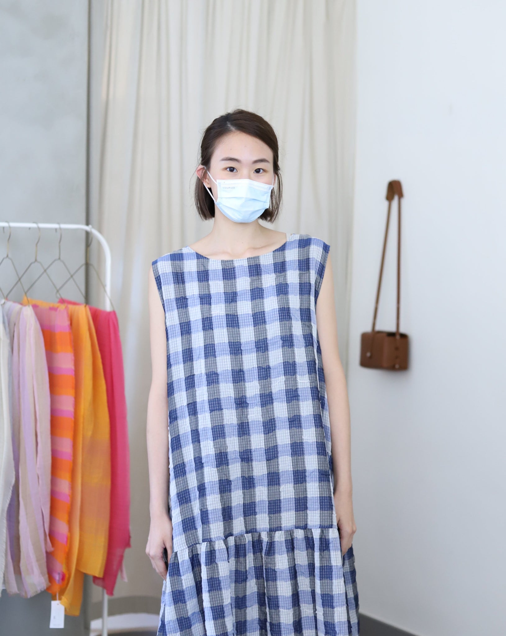 Light In Peace Dress - Gingham Blue