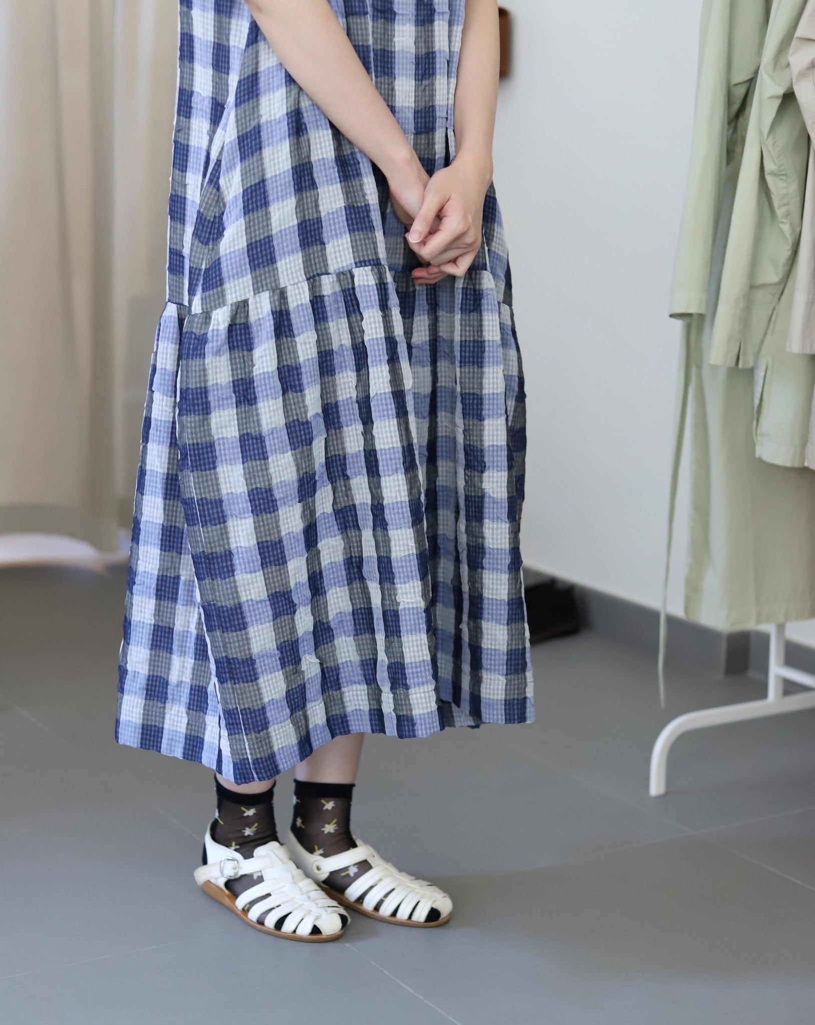 Light In Peace Dress - Gingham Blue