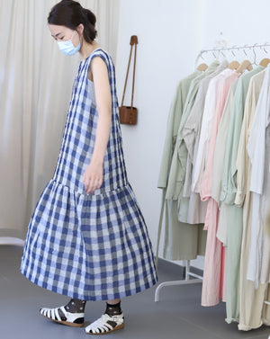 Light In Peace Dress - Gingham Blue