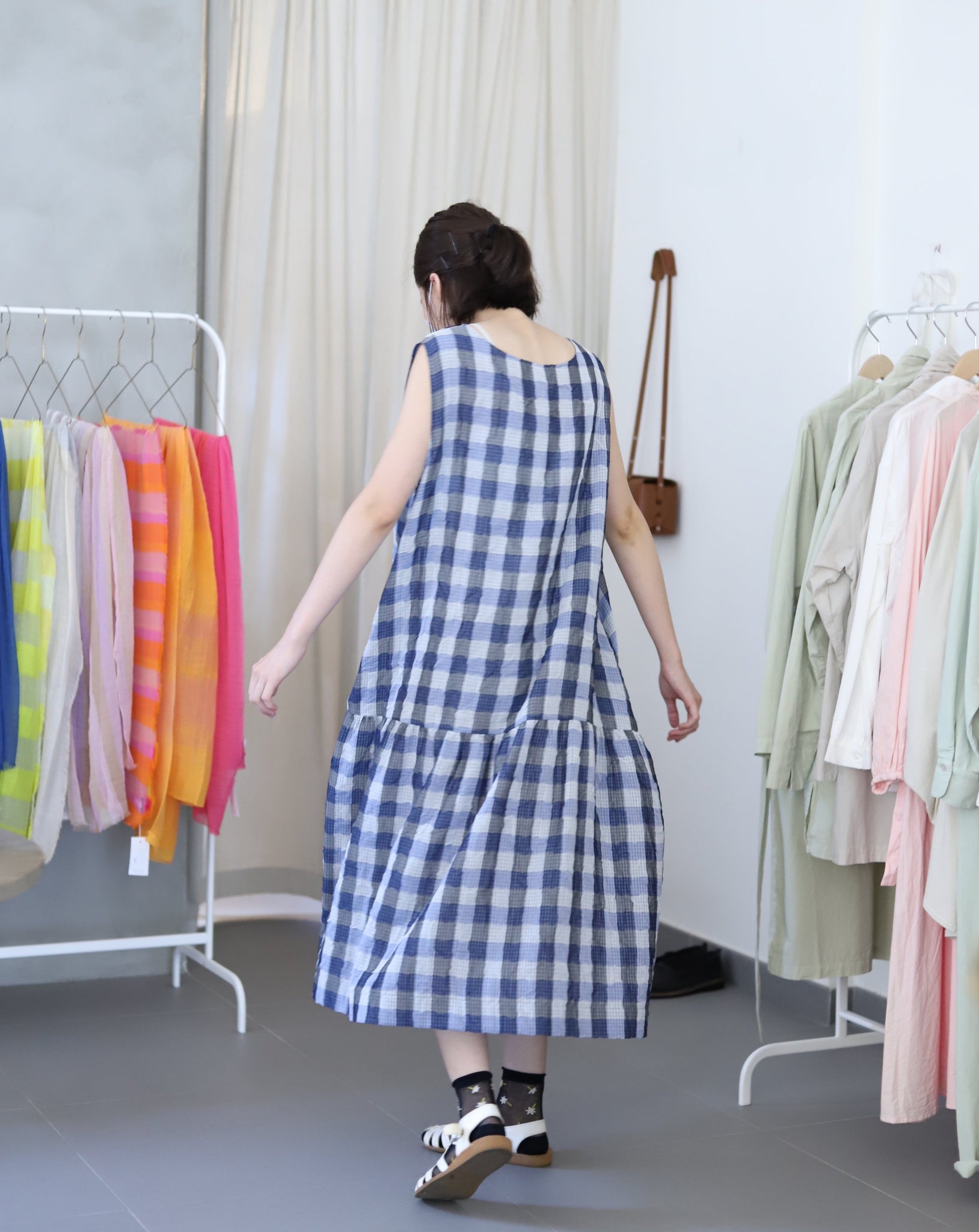 Light In Peace Dress - Gingham Blue