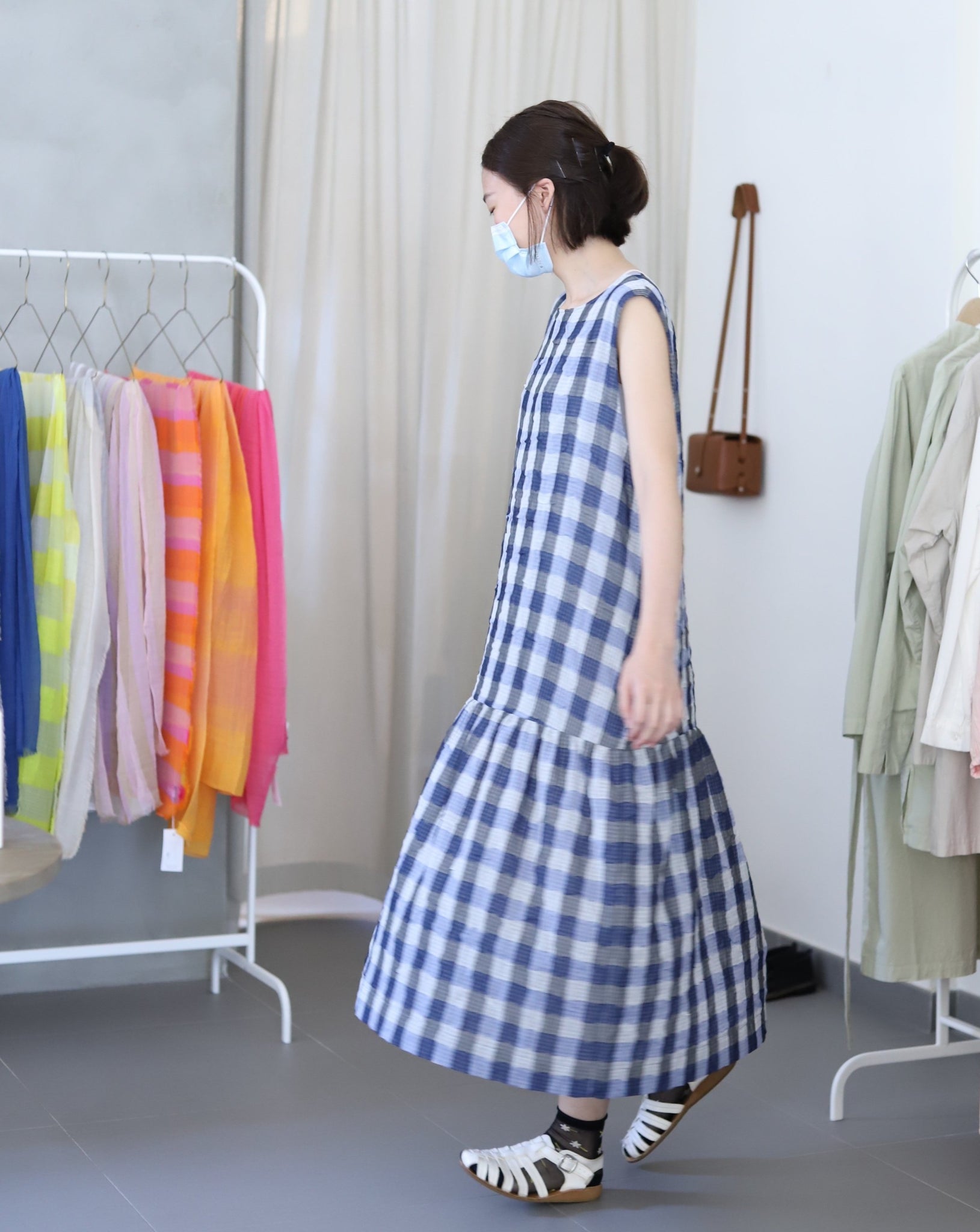 Light In Peace Dress - Gingham Blue