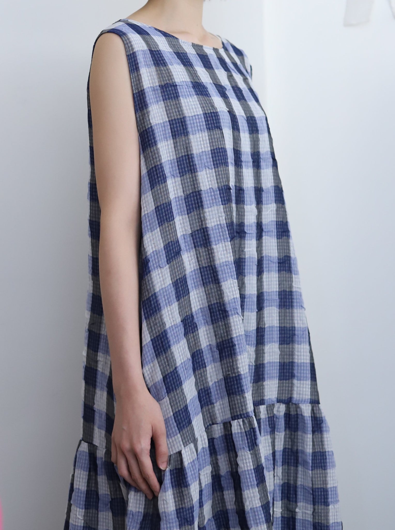 Light In Peace Dress - Gingham Blue