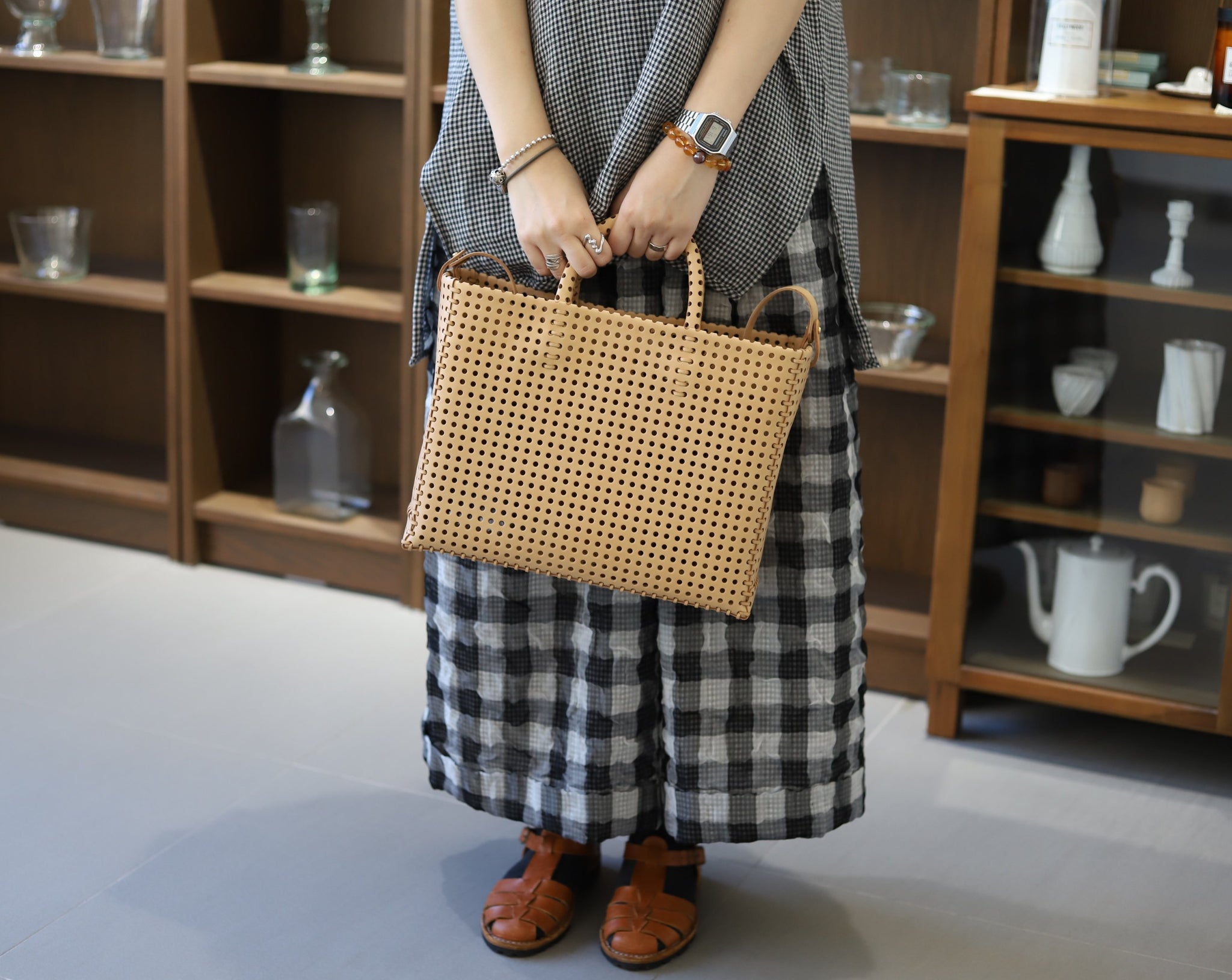 Japanese Bamboo Flat Basket Vtg Tabletop Kago Document Storage