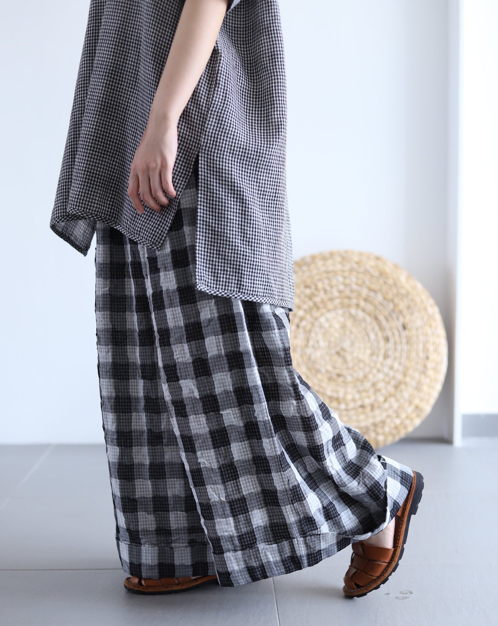 Light Skirt Pants - Gingham Black