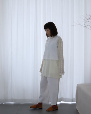 Light Wave Collar Top Long - Wool Cream