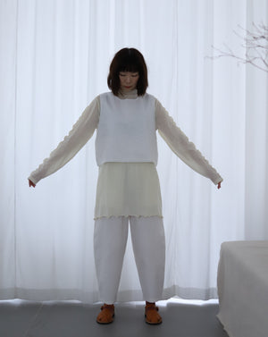Light Wave Collar Top Long - Wool Cream