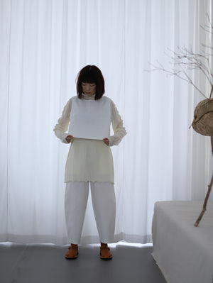 Light Wave Collar Top Long - Wool Cream