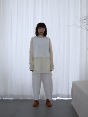 Light Wave Collar Top Long - Wool Cream
